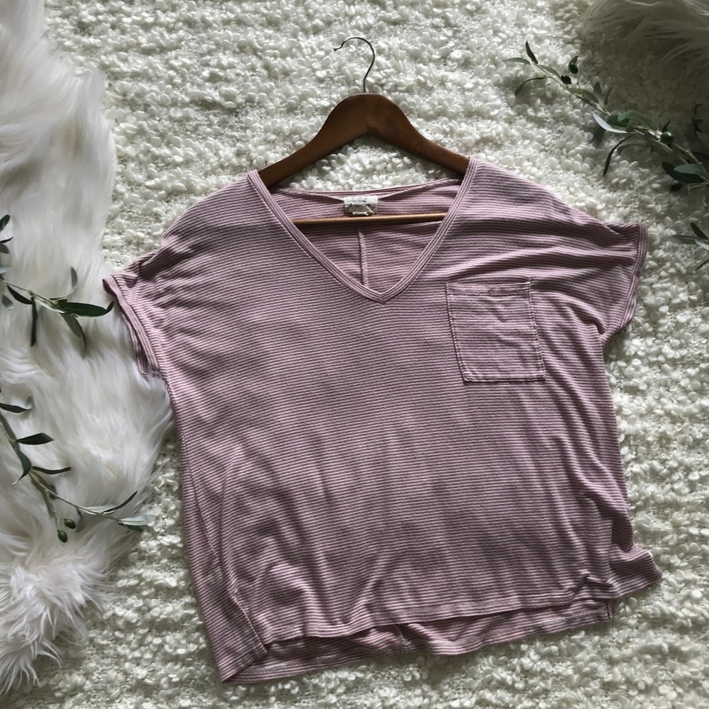 PST Blush & White Striped Pocket Tee